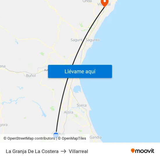 La Granja De La Costera to Villarreal map
