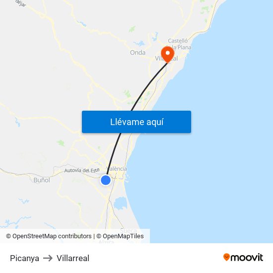 Picanya to Villarreal map