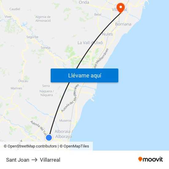 Sant Joan to Villarreal map