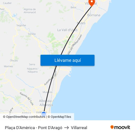 Plaça Amèrica to Villarreal map