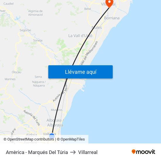 Amèrica - Marqués Del Túria to Villarreal map