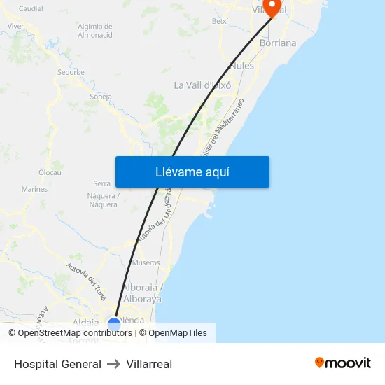 Hospital General to Villarreal map