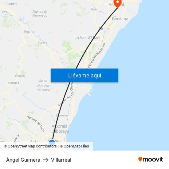Àngel Guimerá to Villarreal map