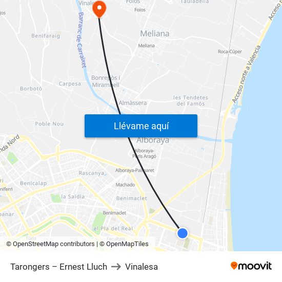 Tarongers – Ernest Lluch to Vinalesa map