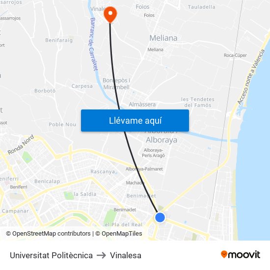 Universitat Politècnica to Vinalesa map