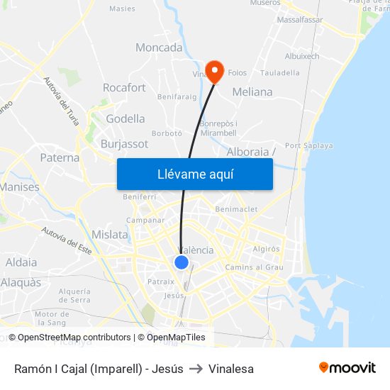 Ramón I Cajal (Imparell) - Jesús to Vinalesa map