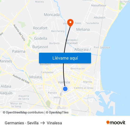 Germanies - Sevilla to Vinalesa map