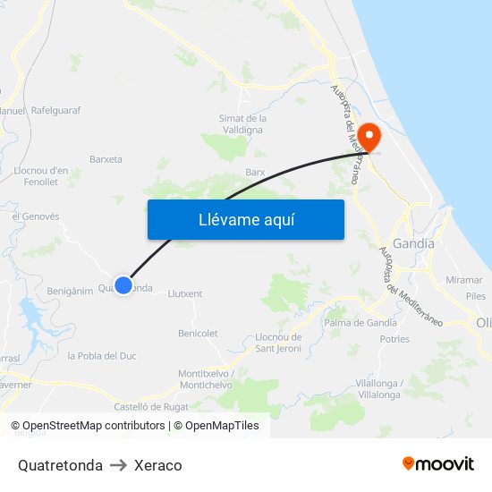Quatretonda to Xeraco map