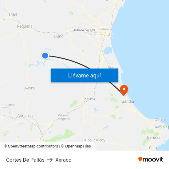 Cortes De Pallás to Xeraco map