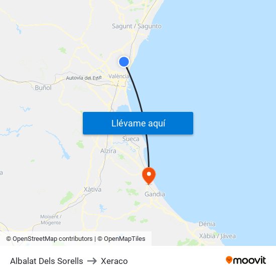 Albalat Dels Sorells to Xeraco map