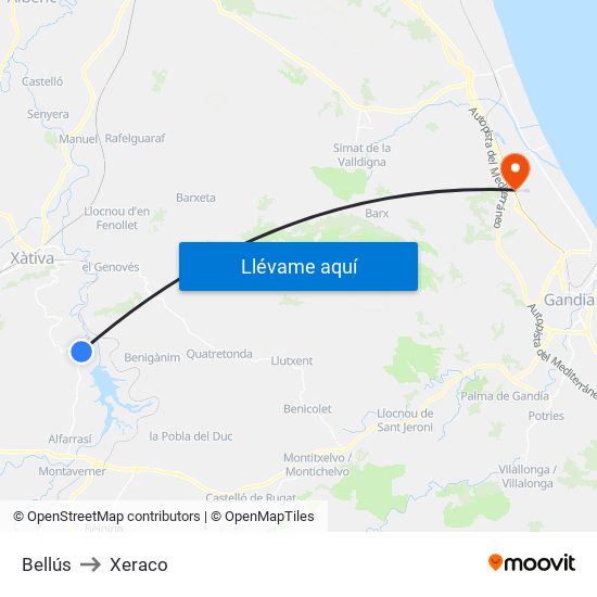 Bellús to Xeraco map