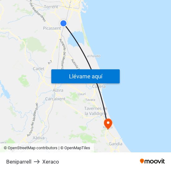 Beniparrell to Xeraco map