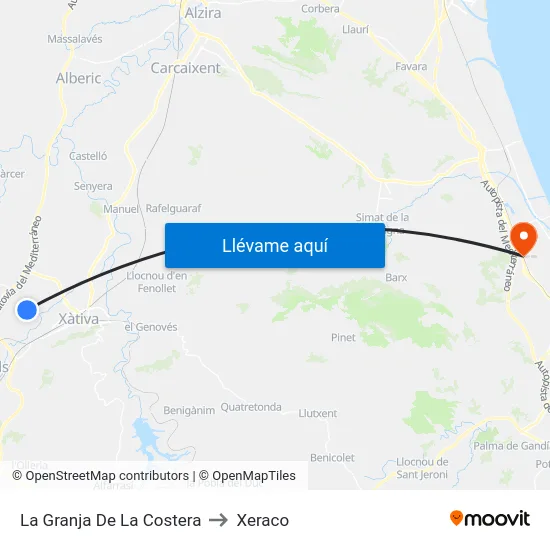 La Granja De La Costera to Xeraco map