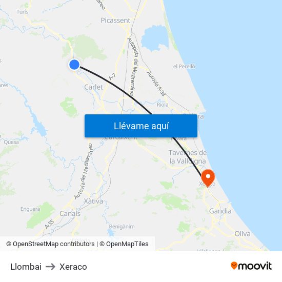Llombai to Xeraco map