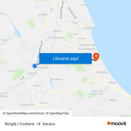 Rotglà I Corberà to Xeraco map
