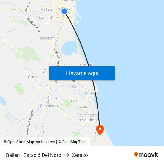 Estació Del Nord - Bailén to Xeraco map