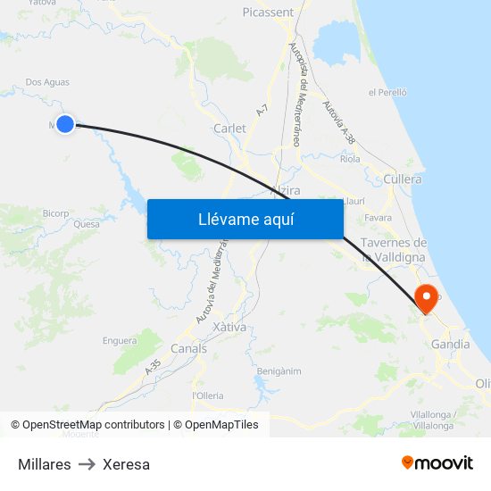 Millares to Xeresa map