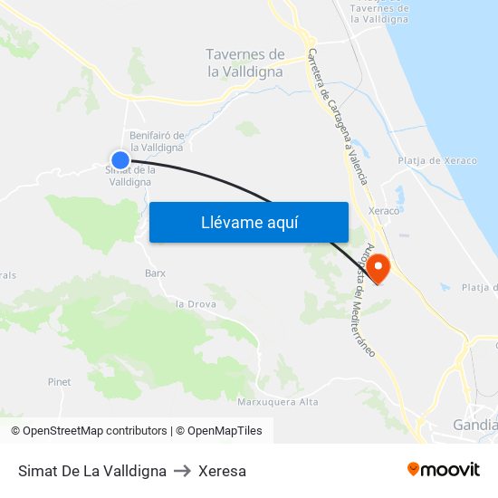 Simat De La Valldigna to Xeresa map