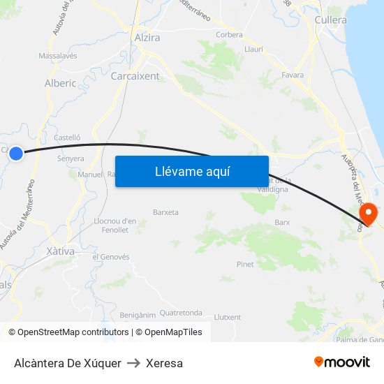 Alcàntera De Xúquer to Xeresa map