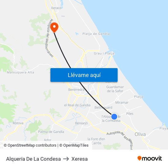 Alquería De La Condesa to Xeresa map