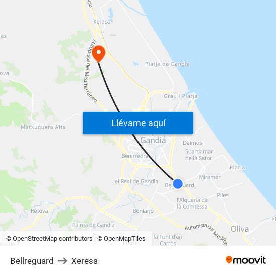 Bellreguard to Xeresa map