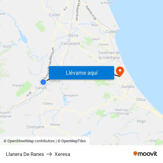 Llanera De Ranes to Xeresa map