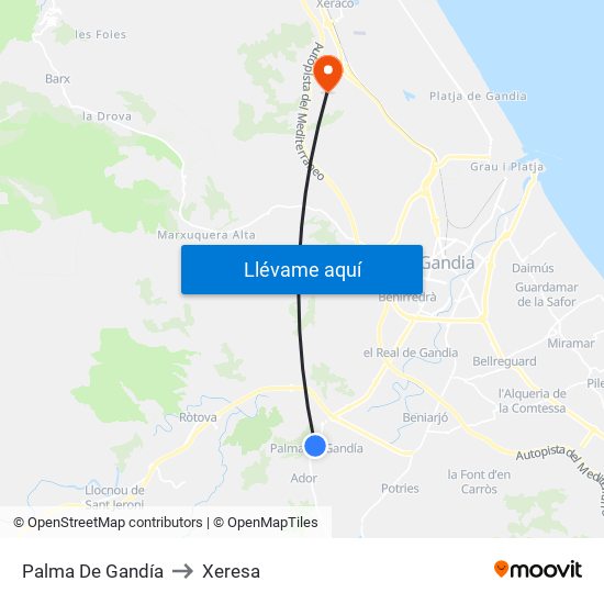 Palma De Gandía to Xeresa map