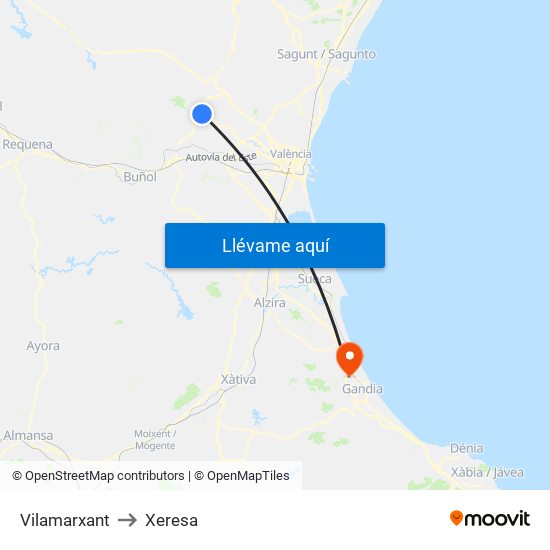 Vilamarxant to Xeresa map
