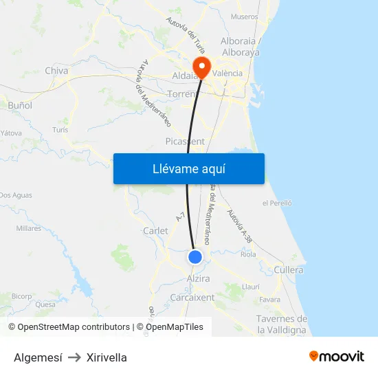 Algemesí to Xirivella map