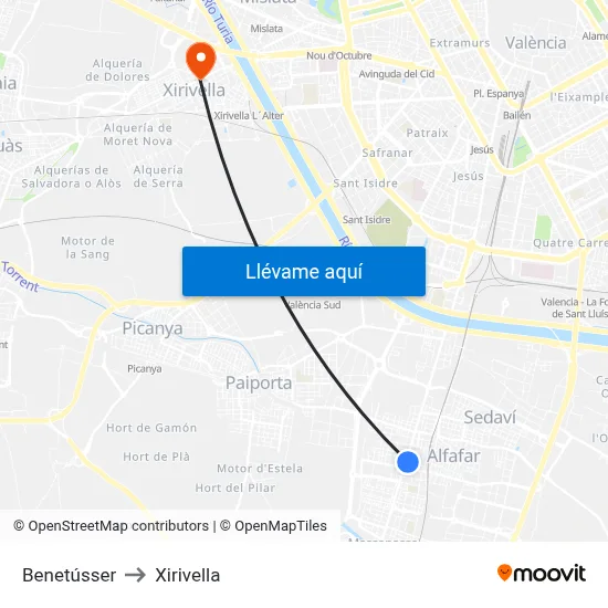 Benetússer to Xirivella map