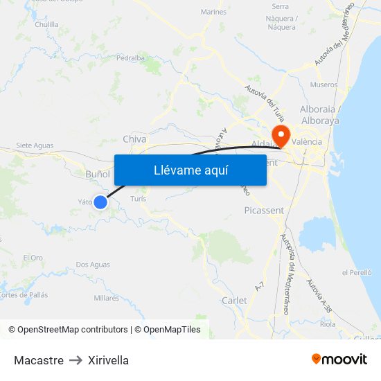 Macastre to Xirivella map