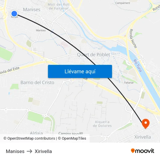 Manises to Xirivella map