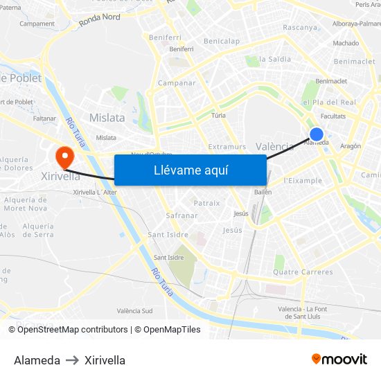 Alameda to Xirivella map