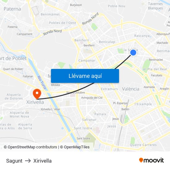 Sagunt to Xirivella map