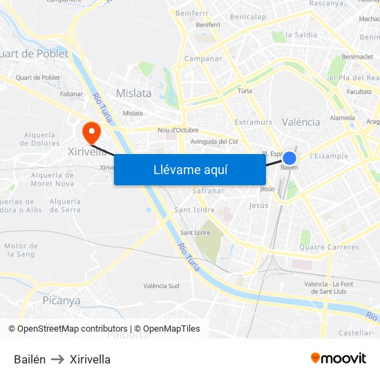 Bailén to Xirivella map