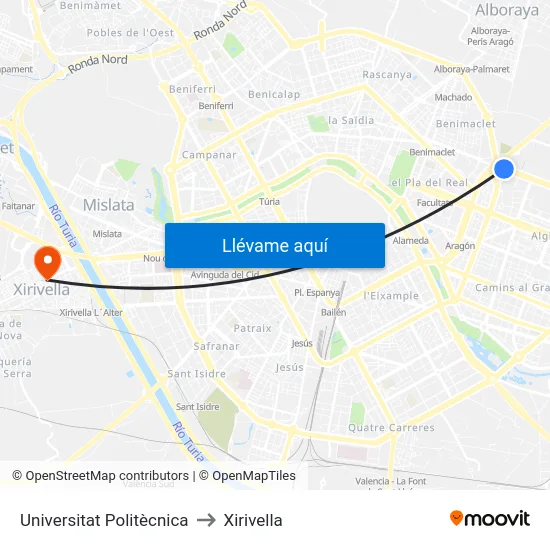Universitat Politècnica to Xirivella map
