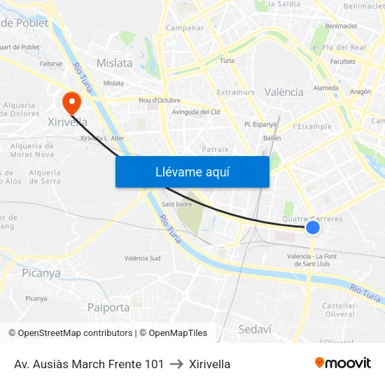 València. Ausiàs March - Martínez Carrasco to Xirivella map