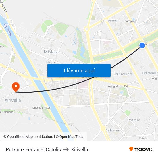 Petxina - Ferran El Catòlic to Xirivella map