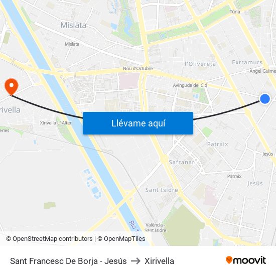 Sant Francesc De Borja - Jesús to Xirivella map