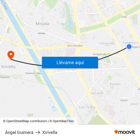 Àngel Guimerá to Xirivella map