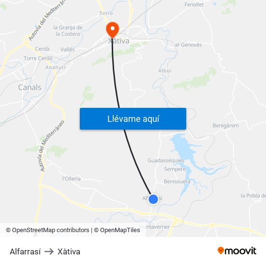 Alfarrasí to Xàtiva map