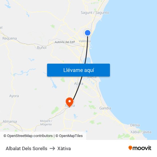 Albalat Dels Sorells to Xàtiva map