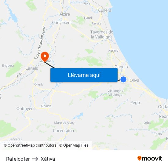 Rafelcofer to Xàtiva map