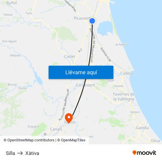 Silla to Xàtiva map
