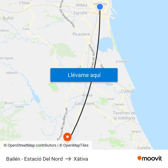 Estació Del Nord - Bailén to Xàtiva map