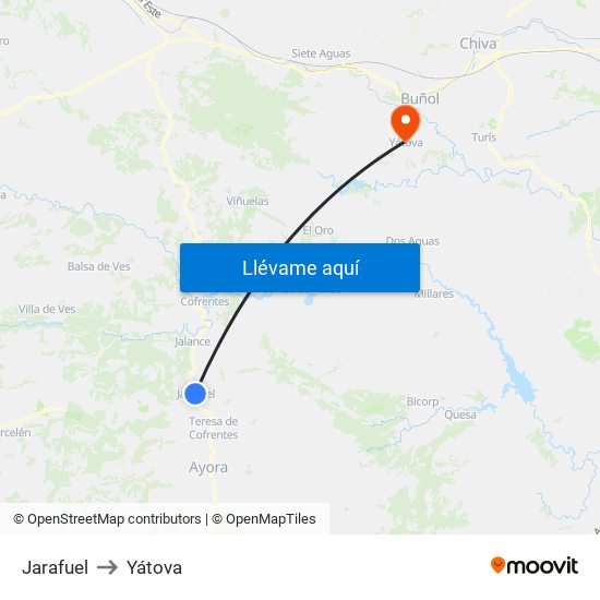 Jarafuel to Yátova map