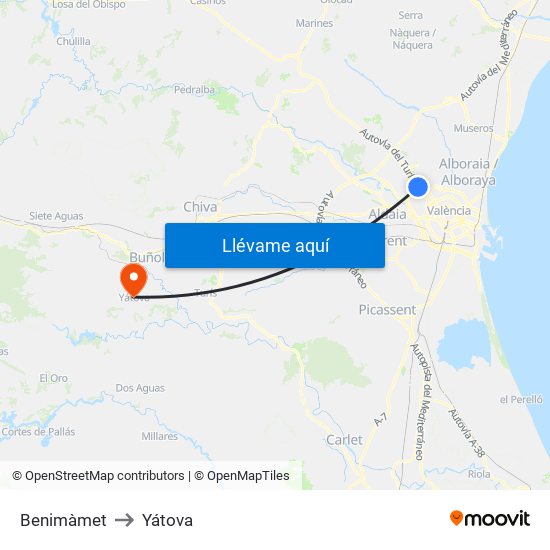 Benimàmet to Yátova map