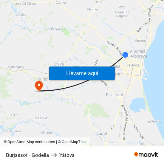 Burjassot - Godella to Yátova map