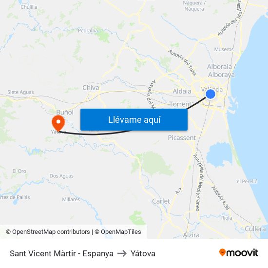 Sant Vicent Màrtir - Espanya to Yátova map