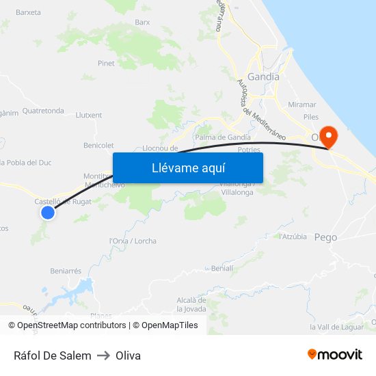 Ráfol De Salem to Oliva map